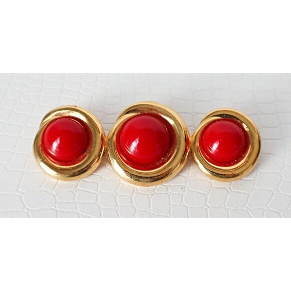 Vintage Monet Retro Brooch Pin Red Cabochons 1980s - Picture 1 of 2